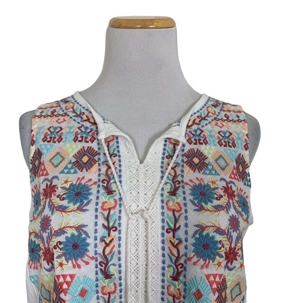 NWT J. Jill Embroidered Floral Tank Top Womens XS Tassel Modal Colorful Shirt - Picture 3 of 14